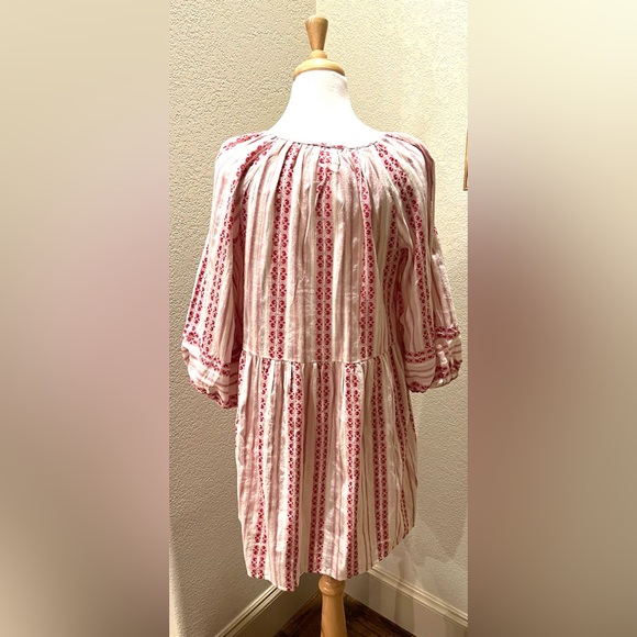 Velvet by Graham & Spencer Women's Boho Red White Long Sleeve Chambre Dress M - Picture 5 of 8
